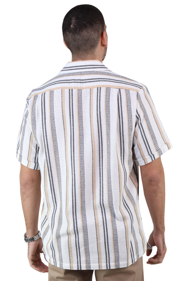 Camisa Estilo Resort De Algodón Manga Corta Estampado Vertical Para Hombre